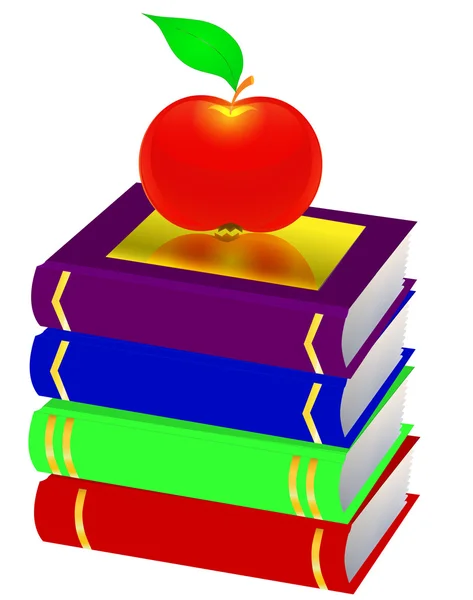Bücher und Apfel stapeln sich — Stockvektor
