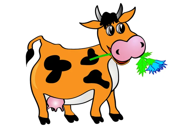 Cow with flower — Stok Vektör