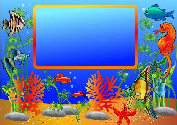 Frame with undersea fish and algae — Stock Vector