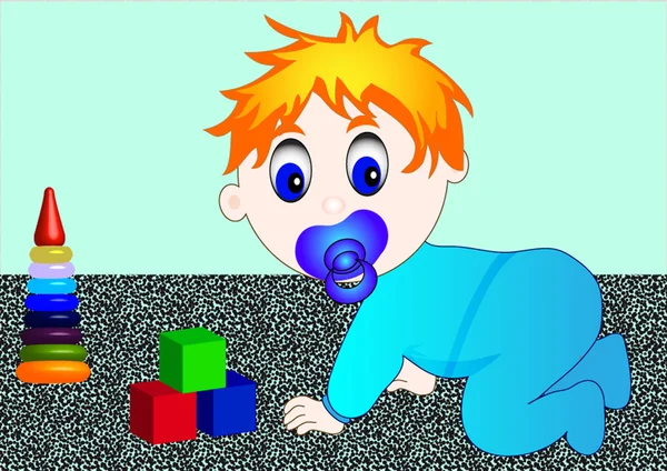 Små barn med leksak kub och pyramid — Stock vektor