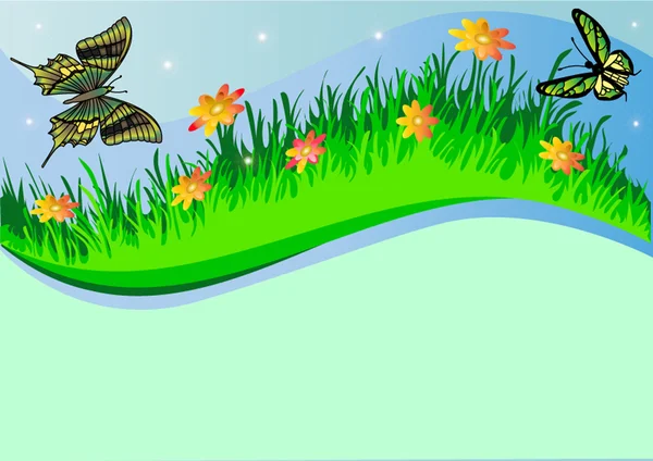 ハーブ蝶と花の背景 — ストックベクタ