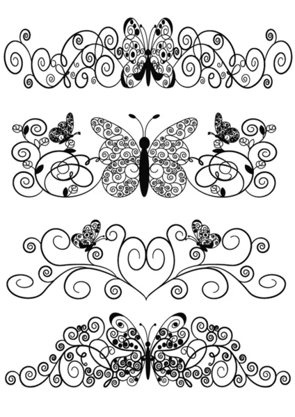 Шаблон из спирали бабочки и листа — стоковый вектор