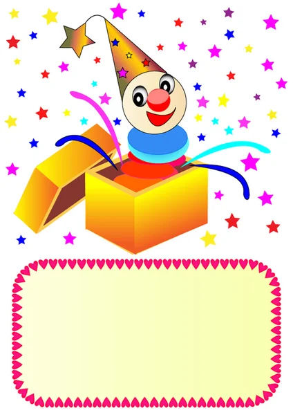 Merry clown with paper in box — Stock Vector