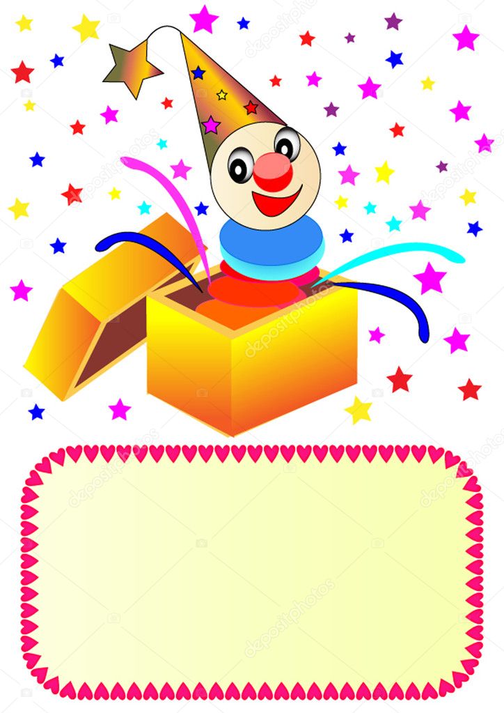 Merry clown with paper in box