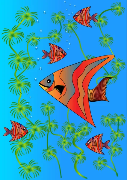 Bright fishes in lake amongst — Stock Vector