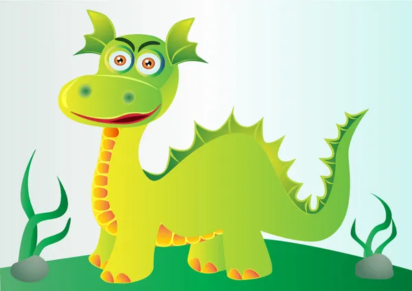 Bonito dragón verde en la colina con hierba — Archivo Imágenes Vectoriales
