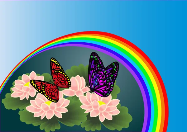 花ユリ虹によってと背景 — ストックベクタ
