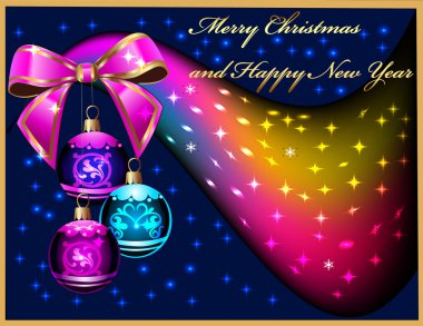 Festive balls with bow amongst stars clipart