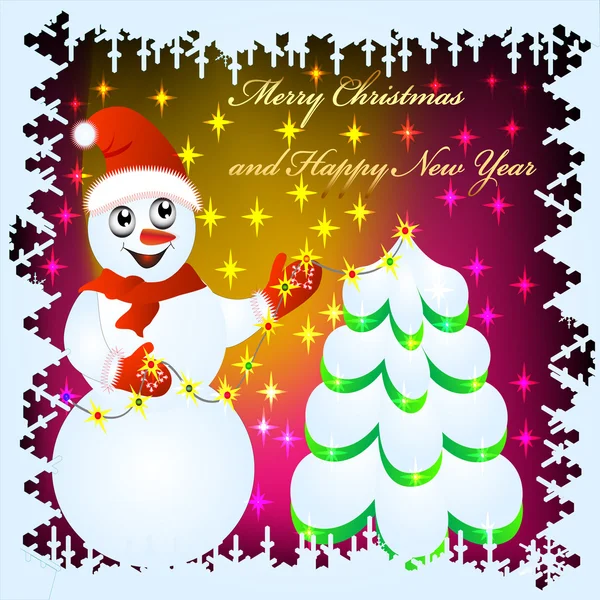 Fond festif avec bonhomme de neige — Image vectorielle