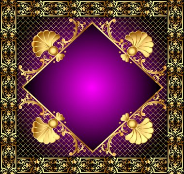 Lilac frame with vegetable and gold(en) pattern clipart