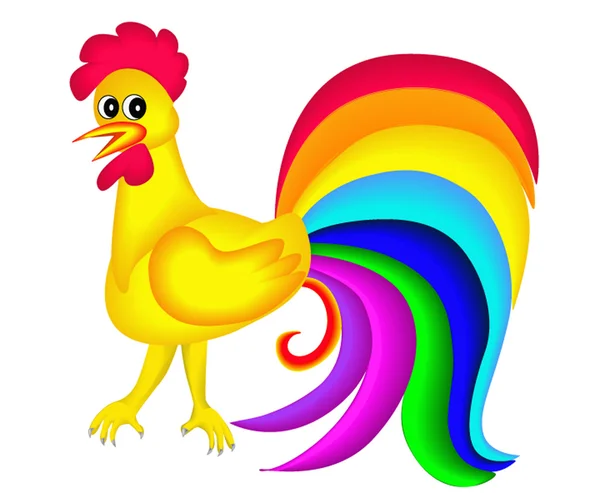 Yellow cock with bright tail insulated — Stock Vector
