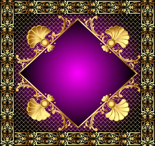 Lilac frame with vegetable and gold(en) pattern — Stock Vector