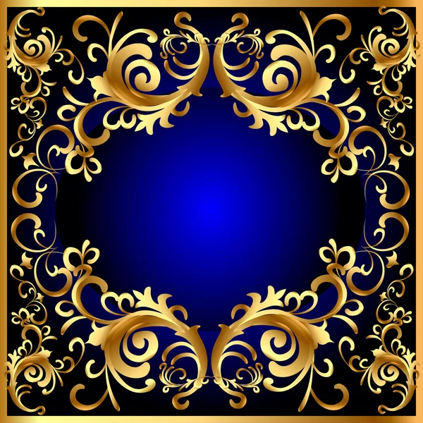 Εκλεκτής ποιότητας μπλε πλαίσιο με φυτικά gold(en) μοτίβο — Διανυσματικό Αρχείο