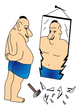 Man beside broken mirrors. clipart