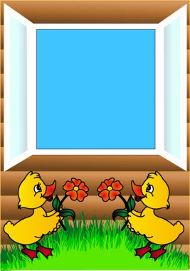 ördek yavrusu çiçek ve açık pencere