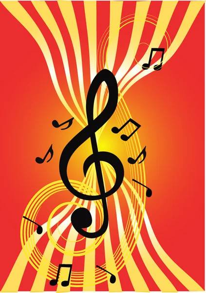 Music and waves on red background. — Stock Vector