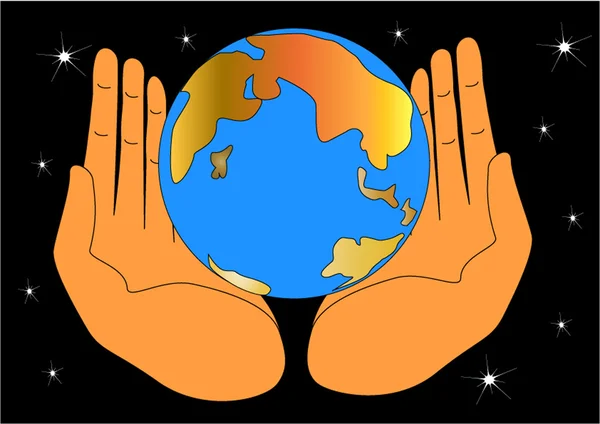 Der Hand, die Globus hält und ihn beschützt — Stockvektor