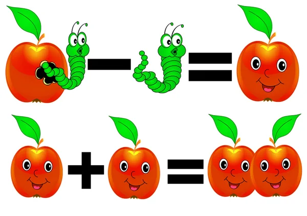 Jabłko Wesołych matematyka plus minus gąsienica — Wektor stockowy