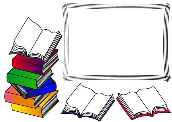 Der Rahmen mit dem Bücherstapel — Stockvektor
