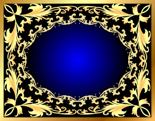 Blå dekorativa bakgrund ram med gold(en) mönster — Stock vektor