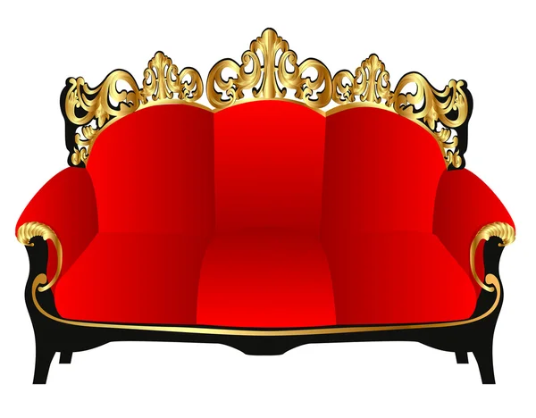 Sofá retro vermelho com padrão de ouro (pt) — Vetor de Stock
