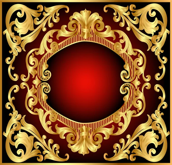 Hintergrundrahmen rot mit Goldmuster — Stockvektor