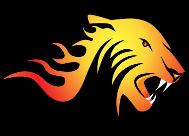 Powerful burning tiger on black background clipart