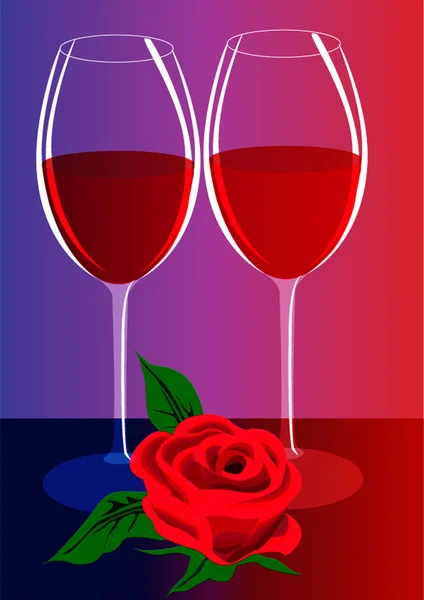 Poháry s vínem a květina — Stockový vektor