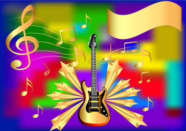 Background with star note and guitar — Stock Vector