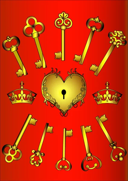 Mettre la clé et le cœur sur rouge — Image vectorielle