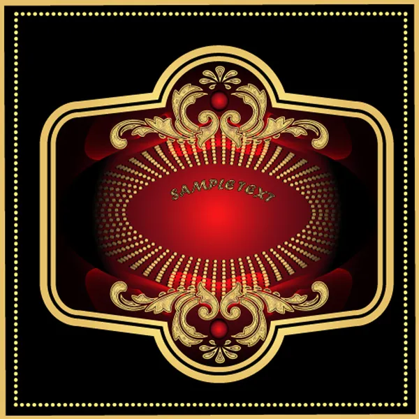 Etiqueta roja con oro negro y patrón — Vector de stock