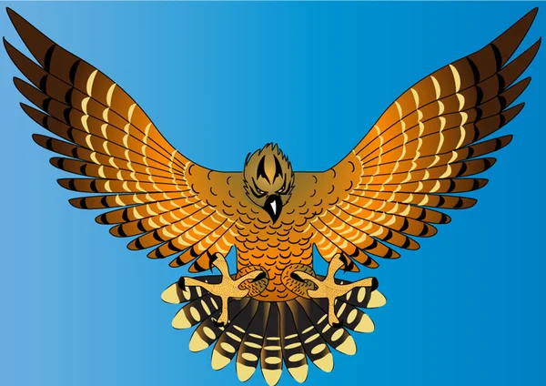 Летящий мощный орёл на голубом фоне — стоковый вектор