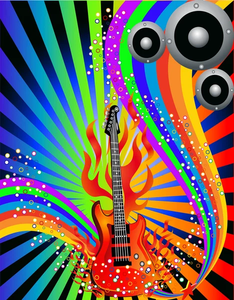 Muziek achtergrond met gitaar en regenboog — Stockvector