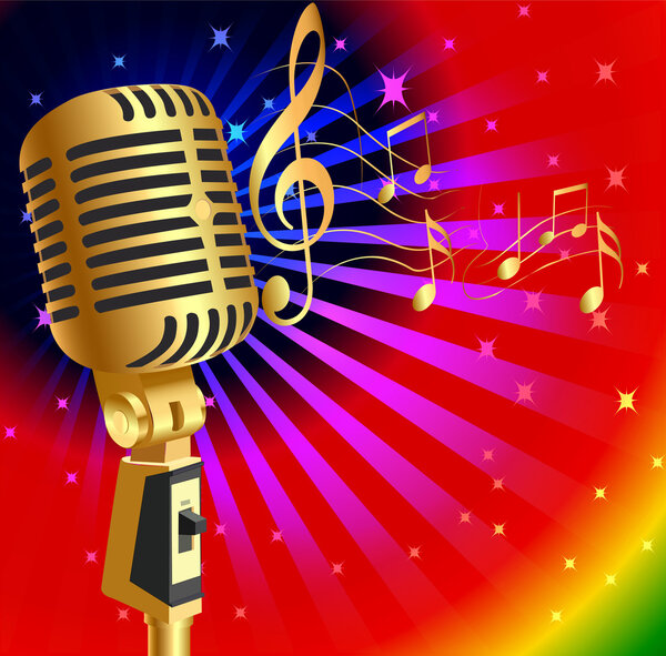 Музыкальный фон с золотом (en) mike и нота
