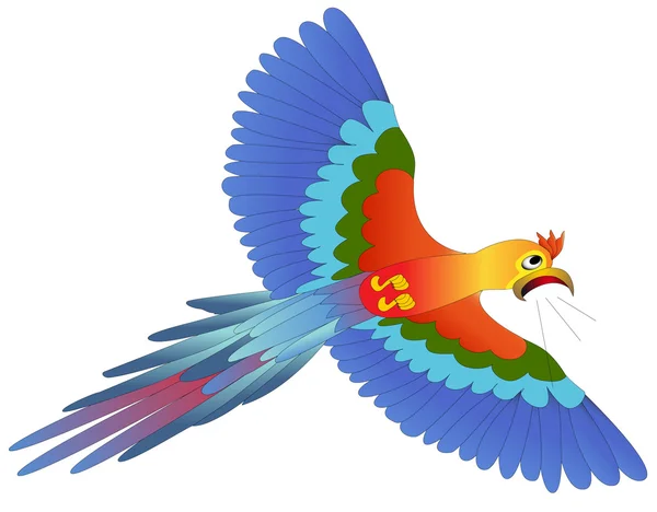 Urlando paura pappagallo blu vola sul bianco — Vettoriale Stock