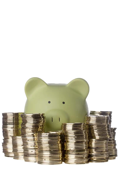 Piggy Bank and Coins — Stock Photo, Image