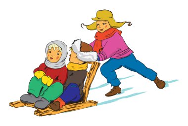 Children on sleds clipart