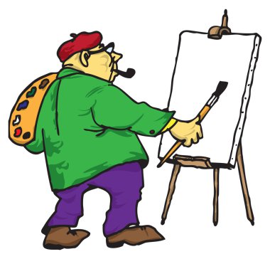 The artist with his easel clipart