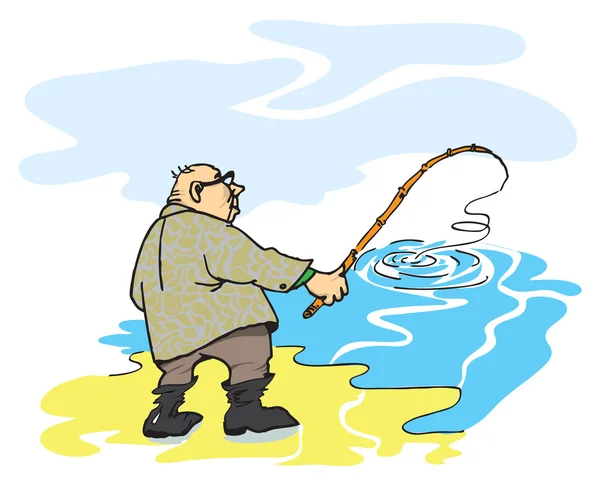 Um pescador com uma vara de pesca — Vetor de Stock
