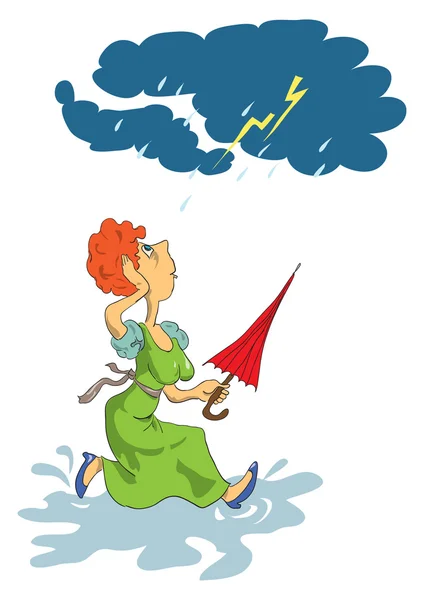 Kvinnan i regnet — Stock vektor