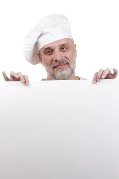 Chef in possesso di un segno — Foto Stock