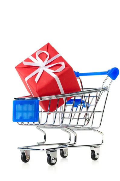 Cart with red gift box — Stock Photo, Image