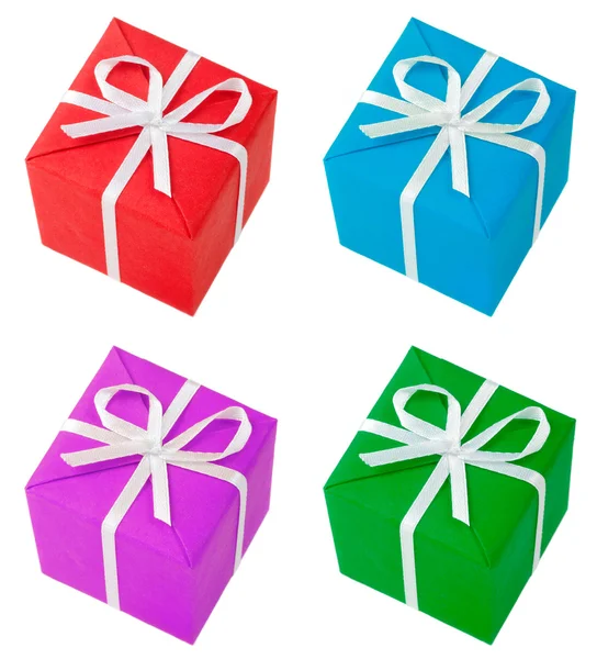 Vier gekleurde geschenkdozen — Stockfoto