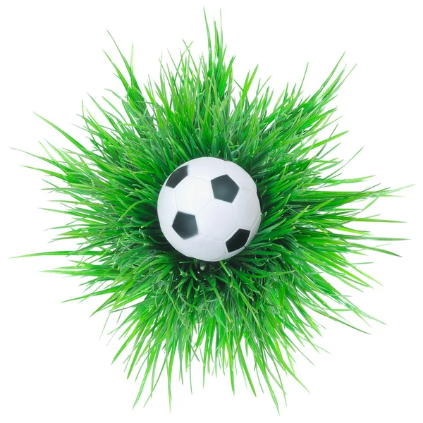 Black and white soccer ball on grass. — Stock Photo, Image