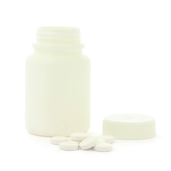 Orvostudomány üveg-fehér tabletta — Stock Fotó