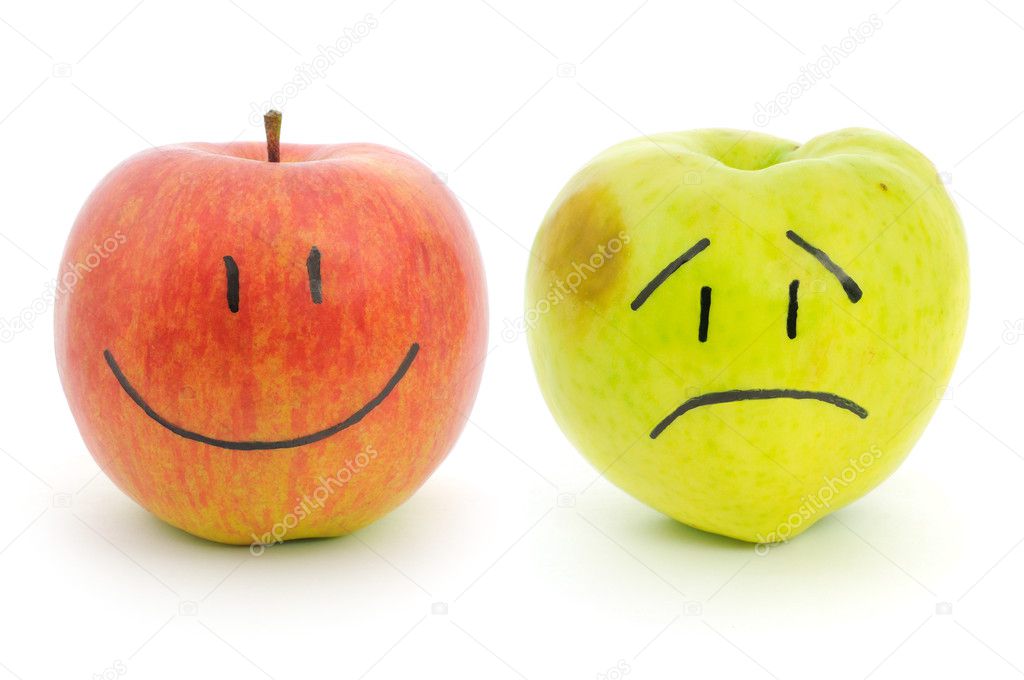 Two apples with emotions