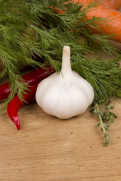 Garlic, dill, hot peppers — Stock Photo, Image