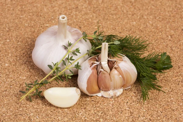 Garlic and fresh spices — Stock Photo, Image