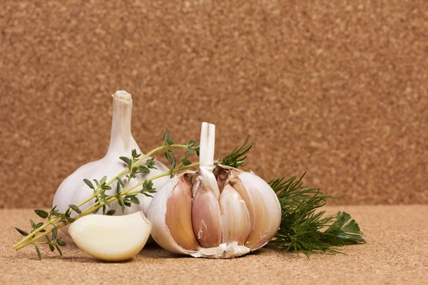 Garlic and fresh spices — Stock Photo, Image