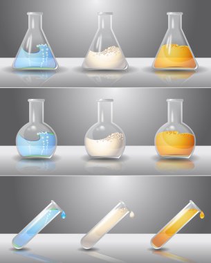Laboratory flasks with liquids inside